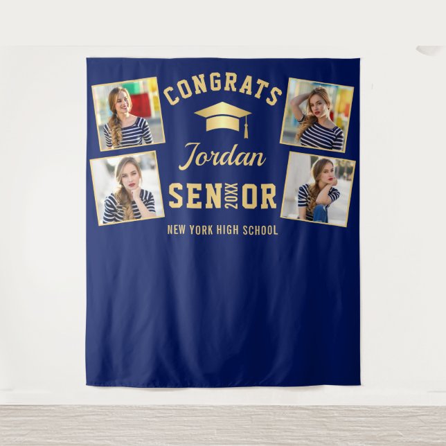 Tenture Marine moderne Bleu Graduation 4 Photo Booth Backd (Devant)