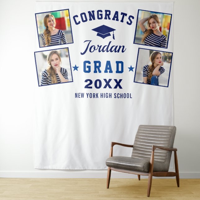 Tenture Marine moderne Bleu Graduation 4 Photo Booth Backd (En situation)