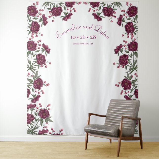 Tenture Maroon Rose Wedding Photo Backdrop (En situation)