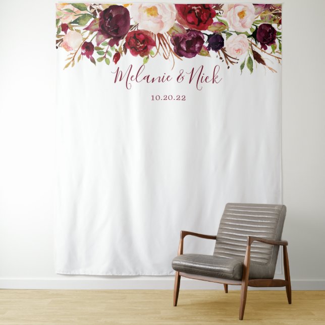 Tenture Marsala Floral Greenery mariage photo fond (En situation)