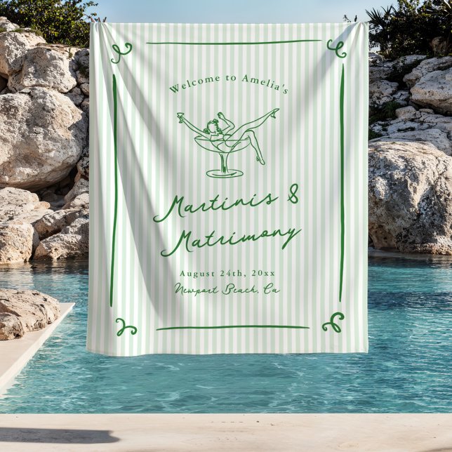 Tenture Martinis & Matrimony Green Bachelorette Party (Créateur téléchargé)