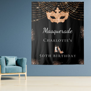 Tenture Mascarade fete d'anniversaire paillettes or noir