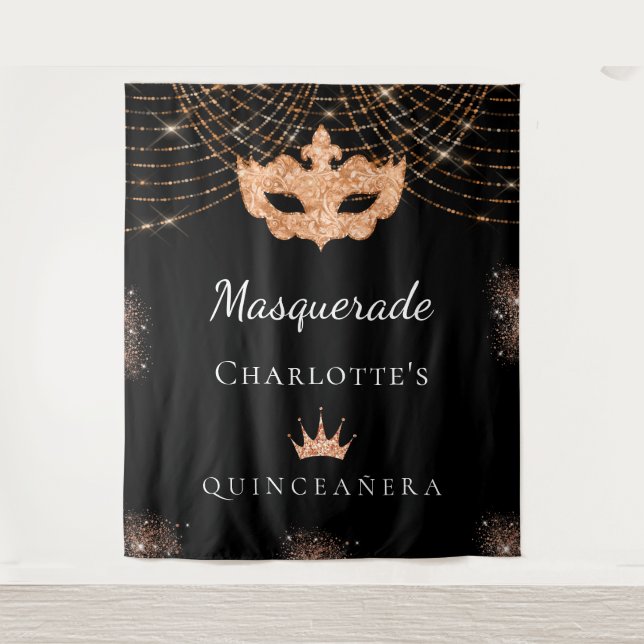 Tenture Mascarade parties scintillant or noir Quinceanera  (Devant)