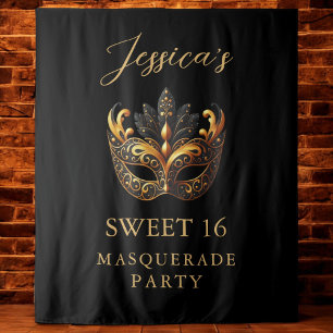 Tenture Masquerade Black Gold Sweet 16 Anniversaire Bienve