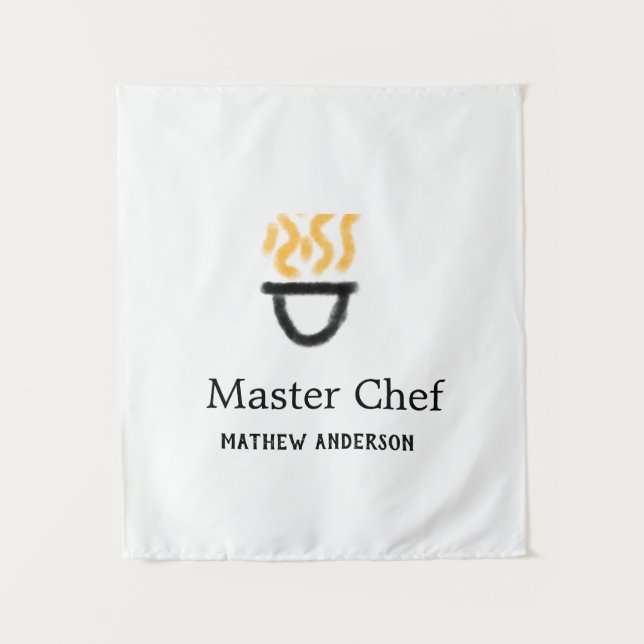 Tenture Master chef add name black pan yellow fire fume co (Devant)