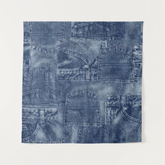 Tenture Matériau Denim dans un motif de poche patchwork.