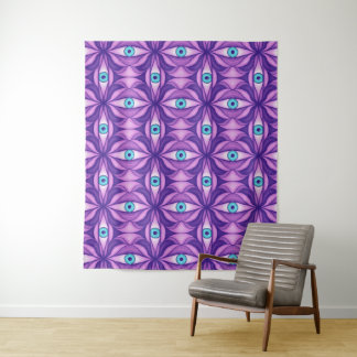 Tenture Maximalist Abstract Botanical Eye Pattern Purple