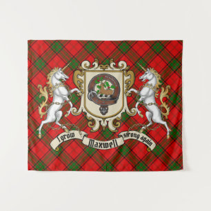 Tenture Maxwell Clan Badge & Unicorns avec Tartan