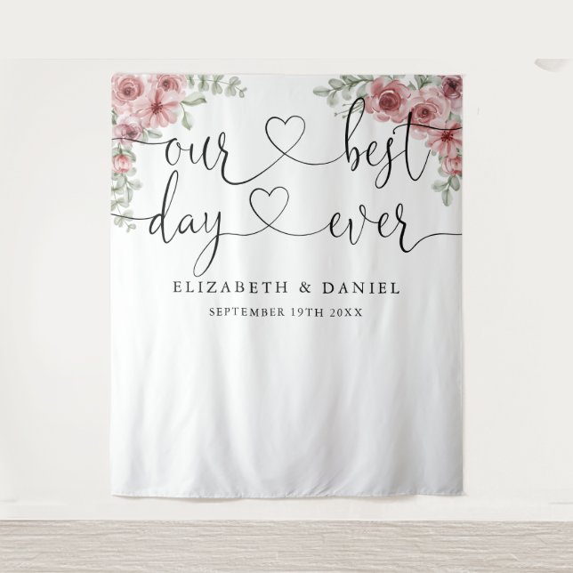 Tenture Meilleur Jour Décor Floral de Mariage avec Texte p (Devant)