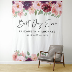 Tenture Meilleur Jour Mariage Floral Rose Bourgogne