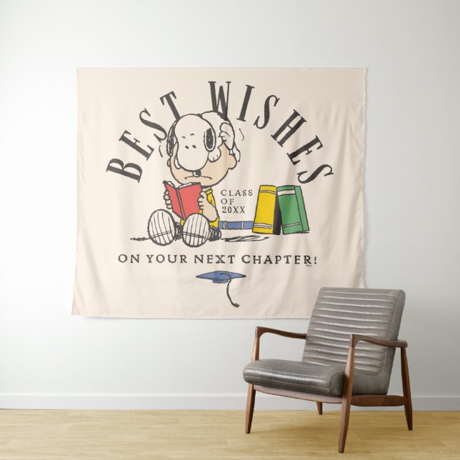 Tenture Meilleurs vœux de fin d'études Snoopy lisant Peanu (En situation (horizontale))