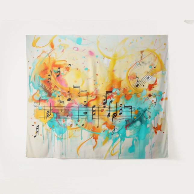 Tenture Mélodie des couleurs et notes musicales (Devant (Horizontal))