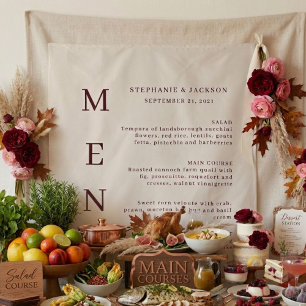 Tenture Menu de Bar de Mariage Élégant Bourgogne & Ivoire