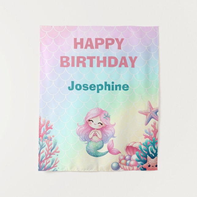 Tenture Mermaid Tail Teal Pink Girly Birthday (Devant)