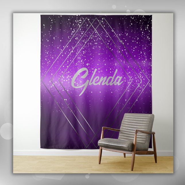 Tenture Métal brossé violet moderne avec Monogramme argent (Créateur téléchargé)