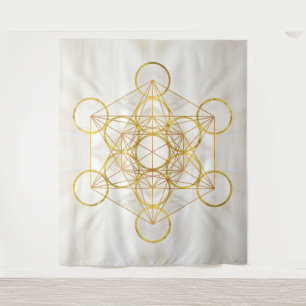 Tenture Métatron's Cube Sacred Geometry - cuivre et or