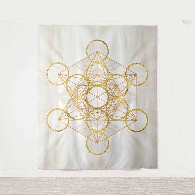 Tenture Métatron's Cube Sacred Geometry - cuivre et or (Devant)