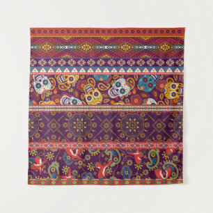 Tenture Mexican style traditional fabric patchwork abstrac