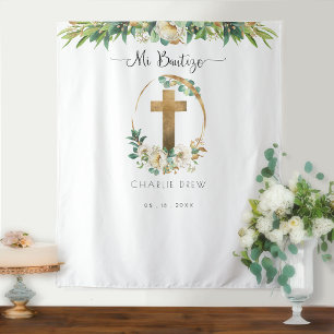Tenture Mi Bautizo, Unisex Green Photo Booth Backdrop