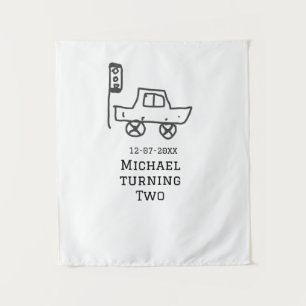 Tenture Michael fête ses deux ans voiture jouet feu tricol