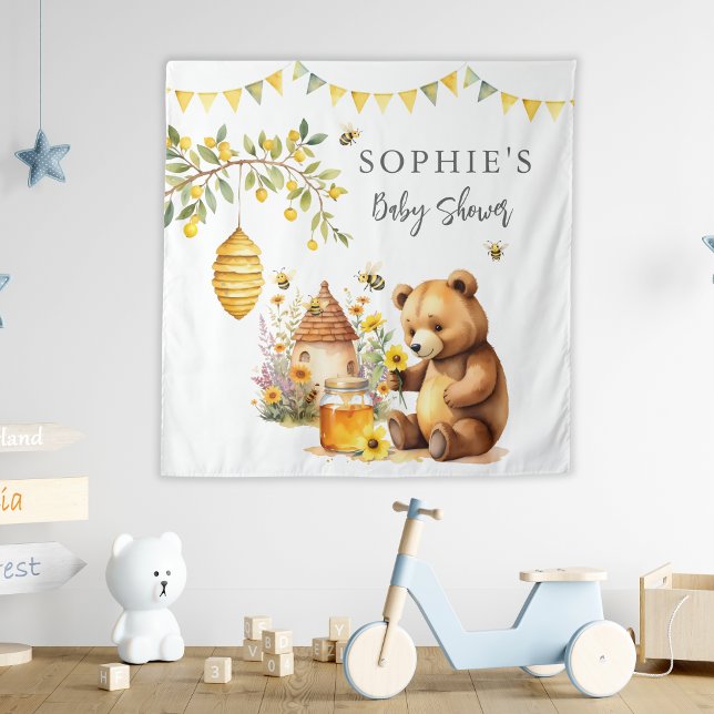 Tenture Miel abeille mignonne Ours Ours Baby shower (Créateur téléchargé)