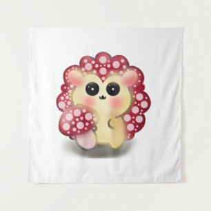 Tenture Mignon Dessin de Champignon Rouge Kawaii Hérisson