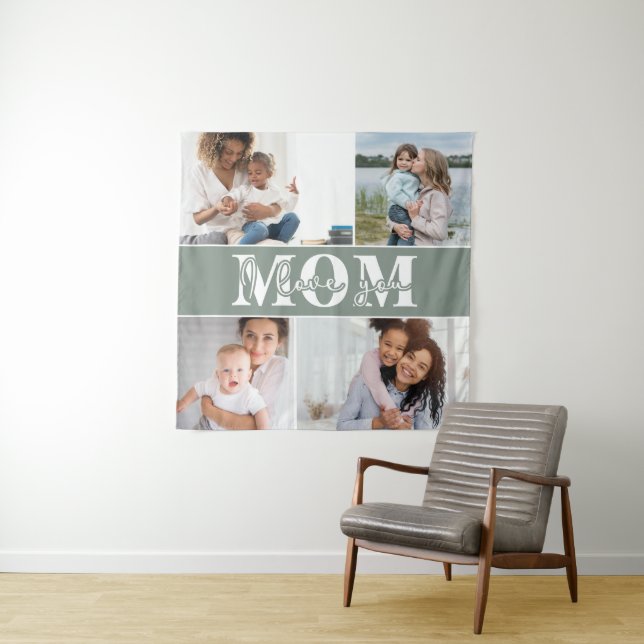 Tenture Mignonne JE T'AIME MOM Fête des Mères Photo (En situation)