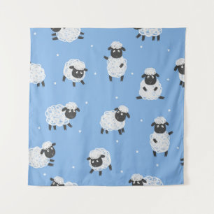 Tenture Mignons moutons blancs : agneaux vintages.