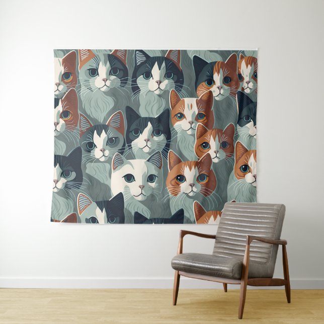 Tenture Minimalist Cats Collage Wallpaper (En situation (horizontale))