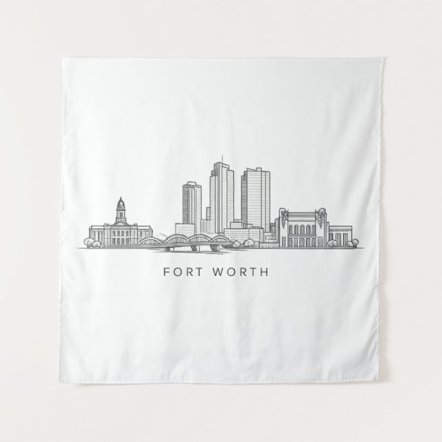 Tenture Minimalist Fort Worth Skyline Line Art (Devant)