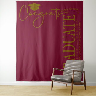 Tenture Minimaliste Bourgogne Or Félicitations Diplômé
