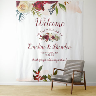 Tenture Mistletoe Manor Aquarelle Mariage d'hiver Bienvenu
