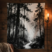Misty Forest Path Tapestry | Sunlight Through Pine