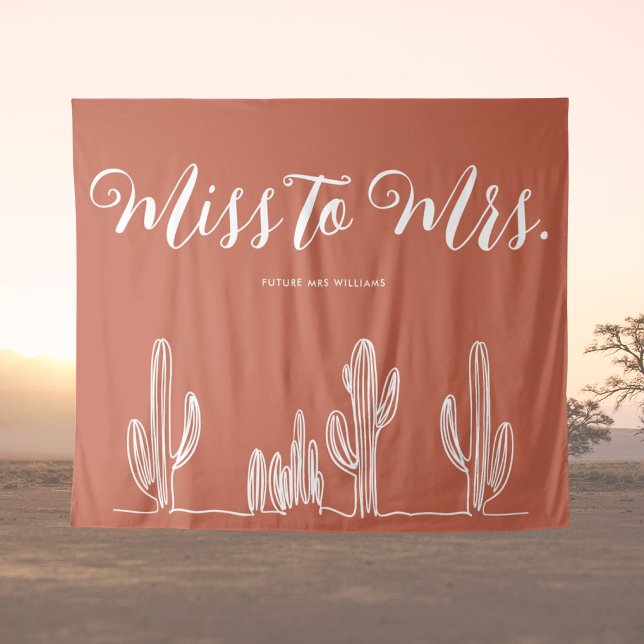 Tenture Mlle à Mme Modern Boho Western Bachelorette (desert bachelorette party miss to mrs boho banner in terracotta with cactus and future Mrs your name)