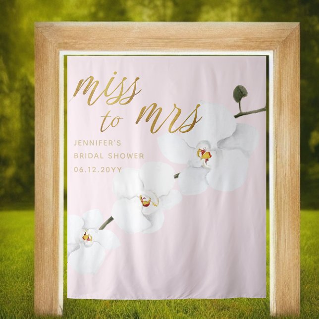 Tenture Mlle Mme Boho White Orchid Pink Bridal Arrière-pla (Créateur téléchargé)