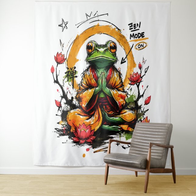 Tenture Mode Zen Activé Moine Grenouille Méditant (En situation)