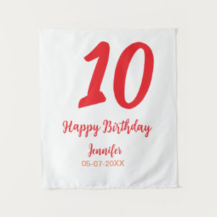 Tenture modèle rouge date nom année anniversaire 10 ans
