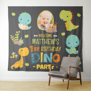 Tenture Modern Cute Dino Dinosaur Fête d'anniversaire pour