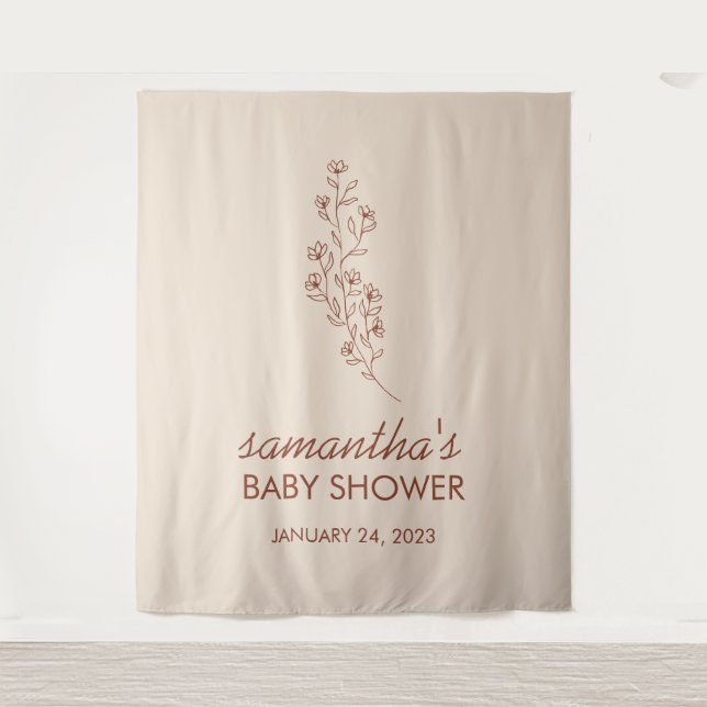Tenture Modern Hand Letter Baby Shower Botanical Backdrop (Devant)