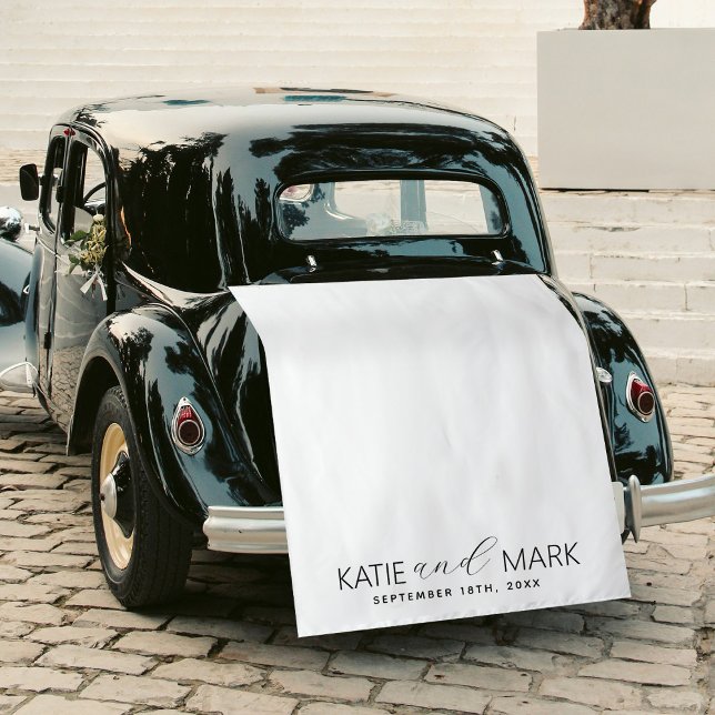 Tenture Modern Just Married Wedding Fabric Car Banner Sign (Modern Just Married Wedding Fabric Car Banner Sign Tapestry)