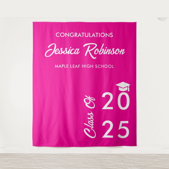 Tenture Moderne Élégant Hot Pink Graduation Photo fond (Devant)