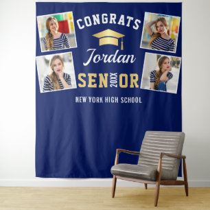 Tenture Moderne Golden Navy Graduation Photo Booth Backdro