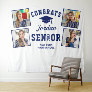 Tenture Moderne Golden Navy Graduation Photo Booth Backdro