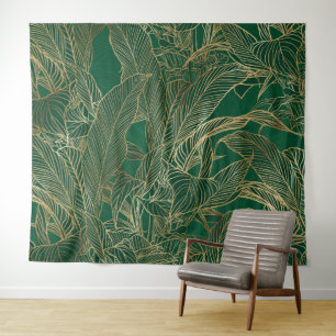 Tenture Moderne Green Gold Foliage Plante Design botanique