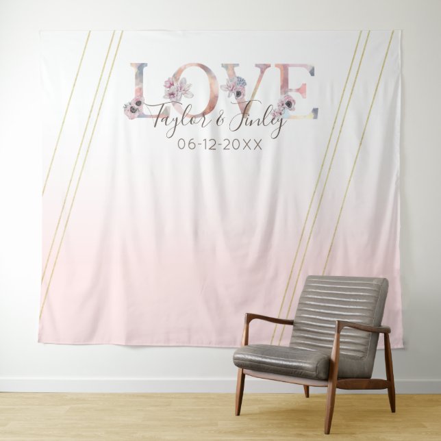 Tenture Moderne LOVE Fond rose pour selfies Mariage (En situation (horizontale))