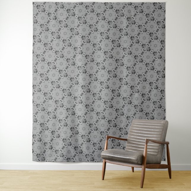 Tenture MODERNE Mandala PETITES LIGNES -Tapisserie EN GRAY (En situation)