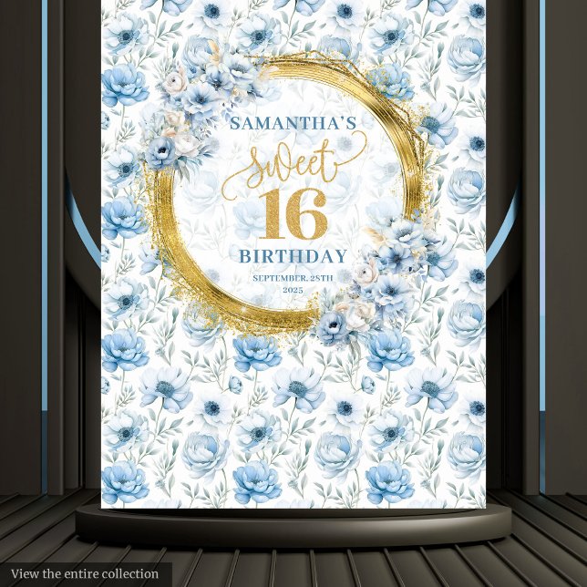 Tenture Moderne Pastel Blue Sweet 16 Gold Parties scintill (Modern Pastel Blue Sweet 16 Gold Glitter Backdrop)