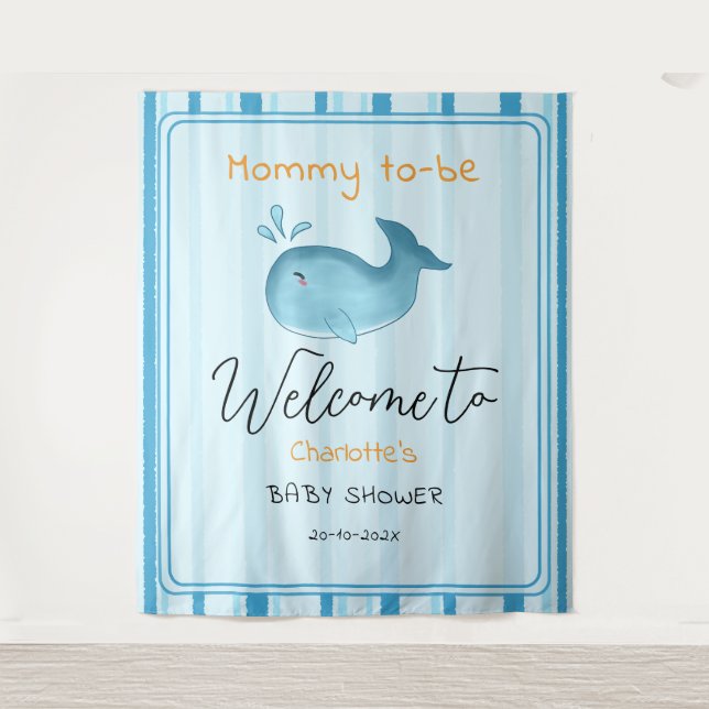 Tenture Mommy To Be Cute Whale Baby Shower Backdrop (Devant)