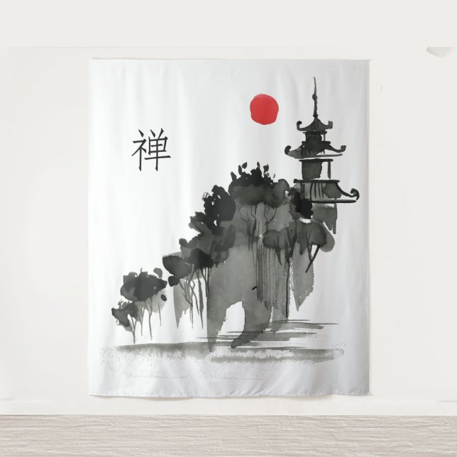 Tenture Monastère du bouddhisme zen au soleil (Devant)
