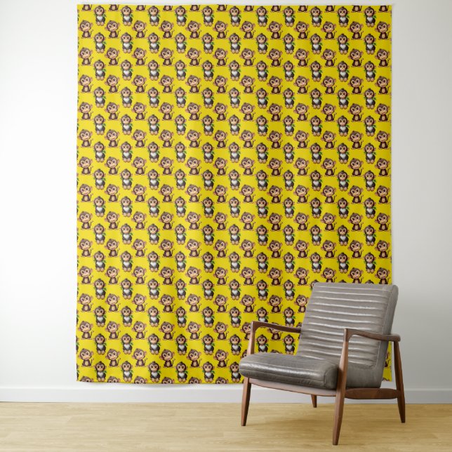 Tenture Monkey Pattern Design Yellow  (En situation)
